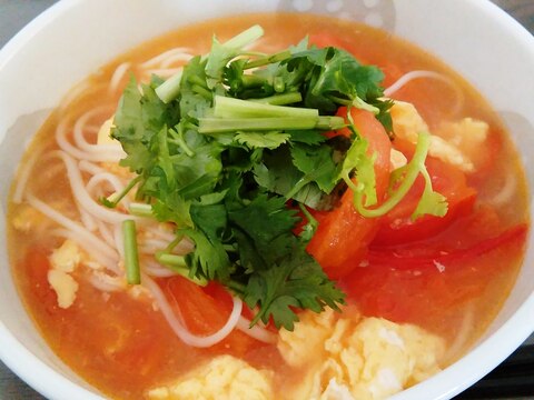 お鍋一つで超簡単！パクチー香るトマたま麺